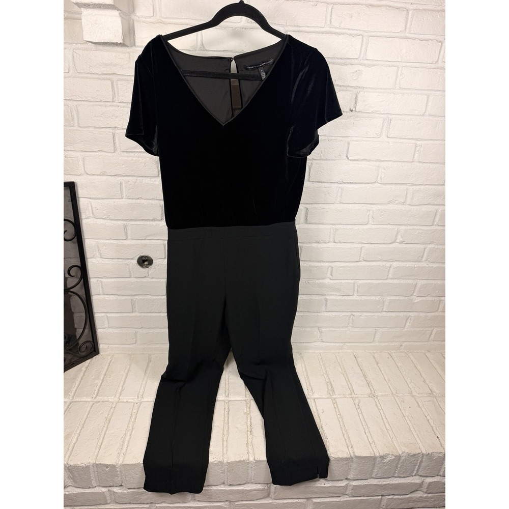 White House Black Market Womens 8 Black Velvet Jumpsuit V Neck Tapered